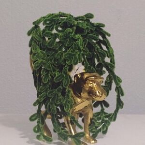 Gold Dog Planter with Green Faux Plant
